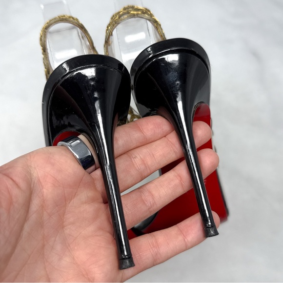 Christian Louboutin Malaika 100 Patent Leather Pointed Toe Slingback Heels Black - Picture 10 of 16